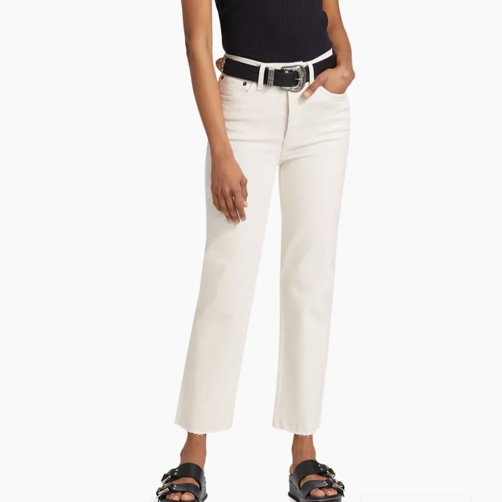 RE/DONE Stove Pipe Hi-rise ankle cropped jeans in white size 28- NWOT